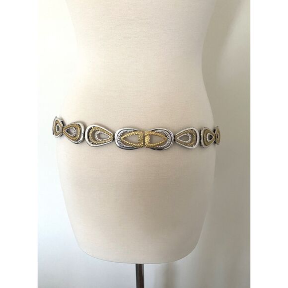 Vintage Gold Silver Stretchy Metal Belt 80's Retro Accessory - Picture 2 of 6